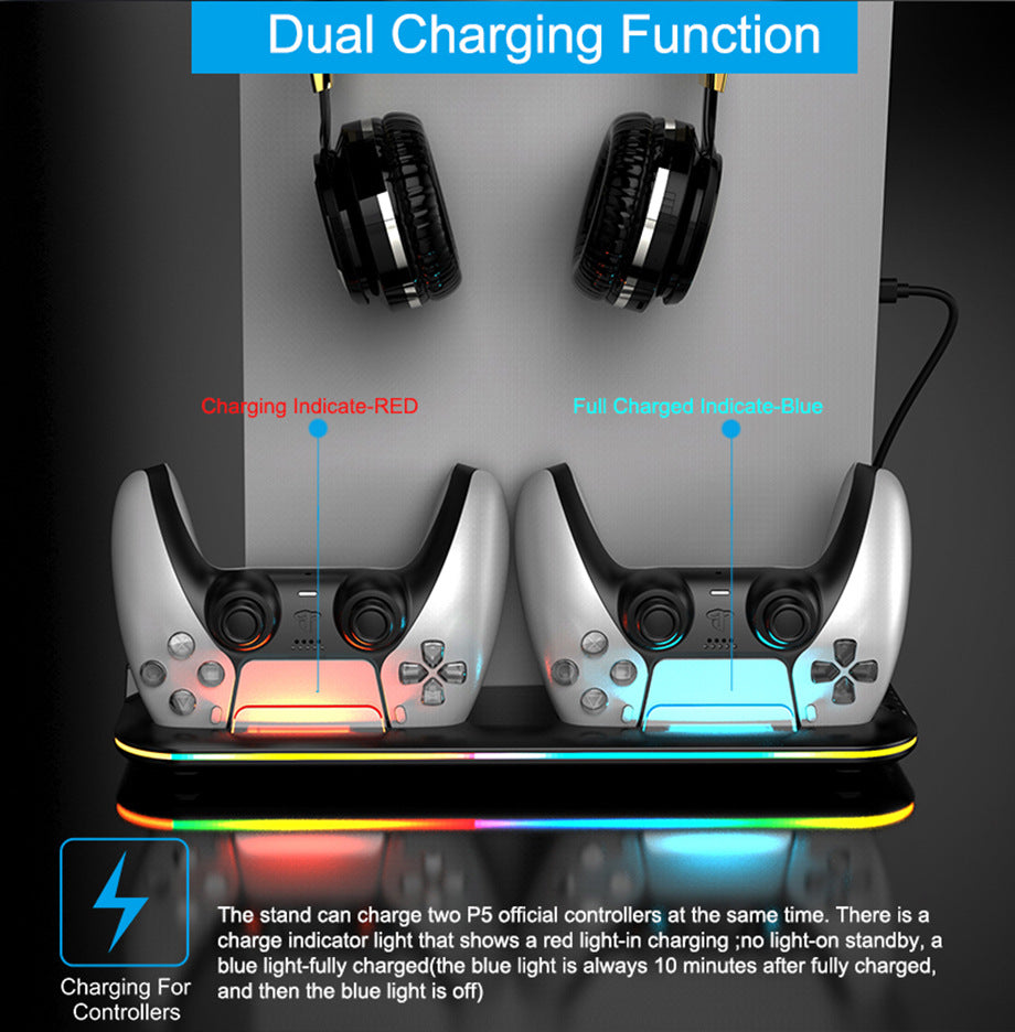 Gaming-SONY PlayStation 5 / PS5 All-in-one Multifunction Charging Stand with Cooling Fan & RBG Light Effect & Disc Storage