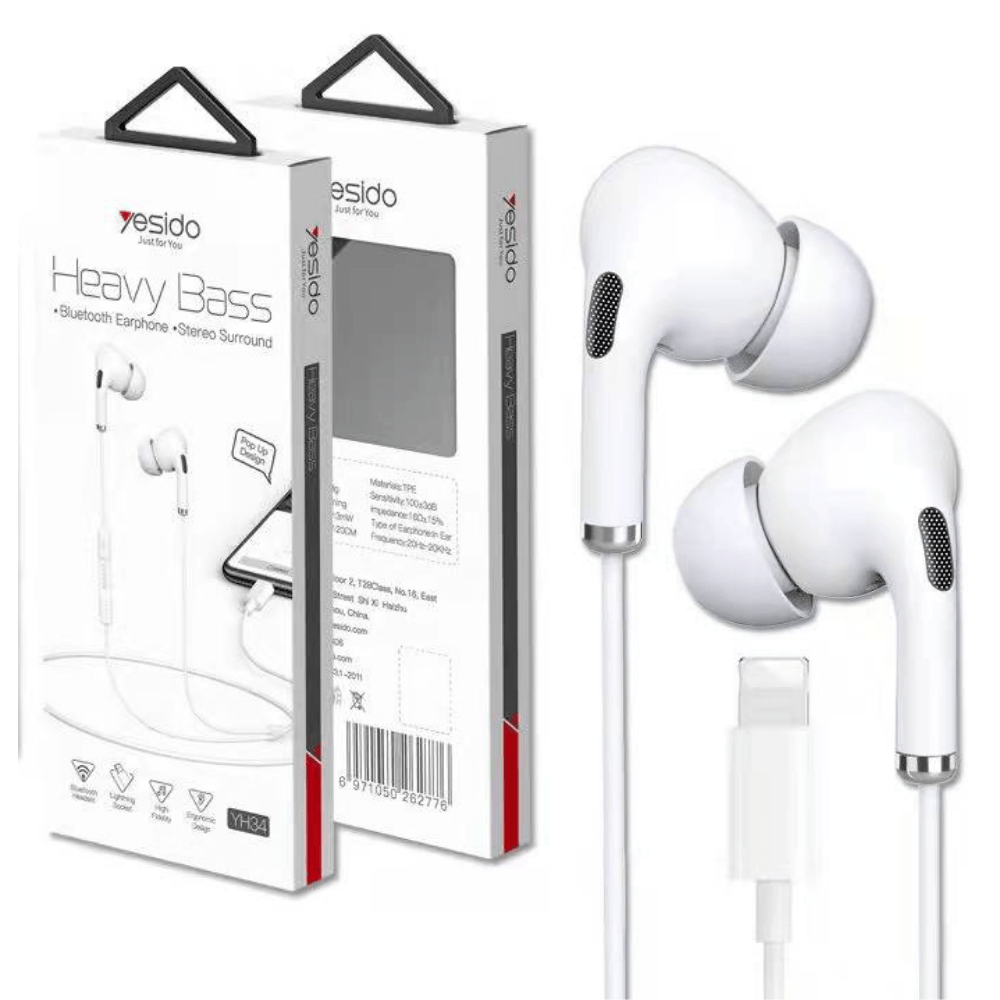 Apple Accessories-YH34 & YH37Lightning Port Heavy Bass Yesido Wired Earphone Headset Headphone With Mic For Apple iPhone / iPad