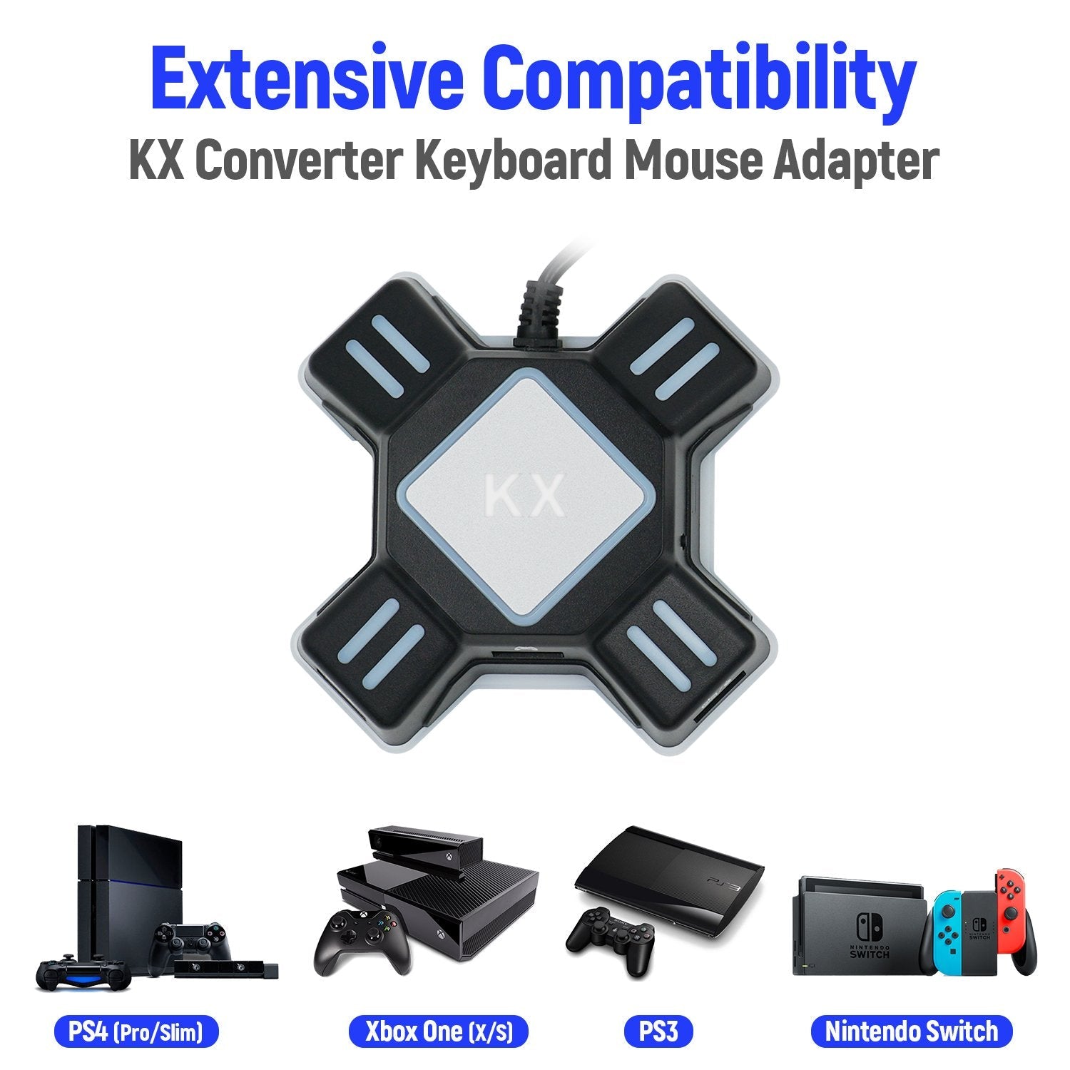 Gaming-KX USB Keyboard & Mouse Converter for Nintendo Switch/Xbox One/PS4/PS3