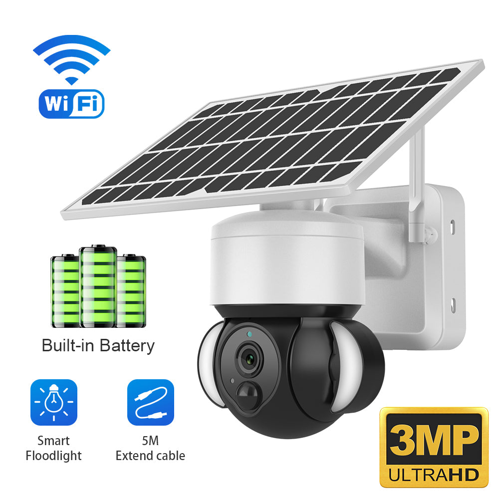 Home Security-RocSec 3M WIFI Solar Battery Powered Floodlight PTZ Camera 518