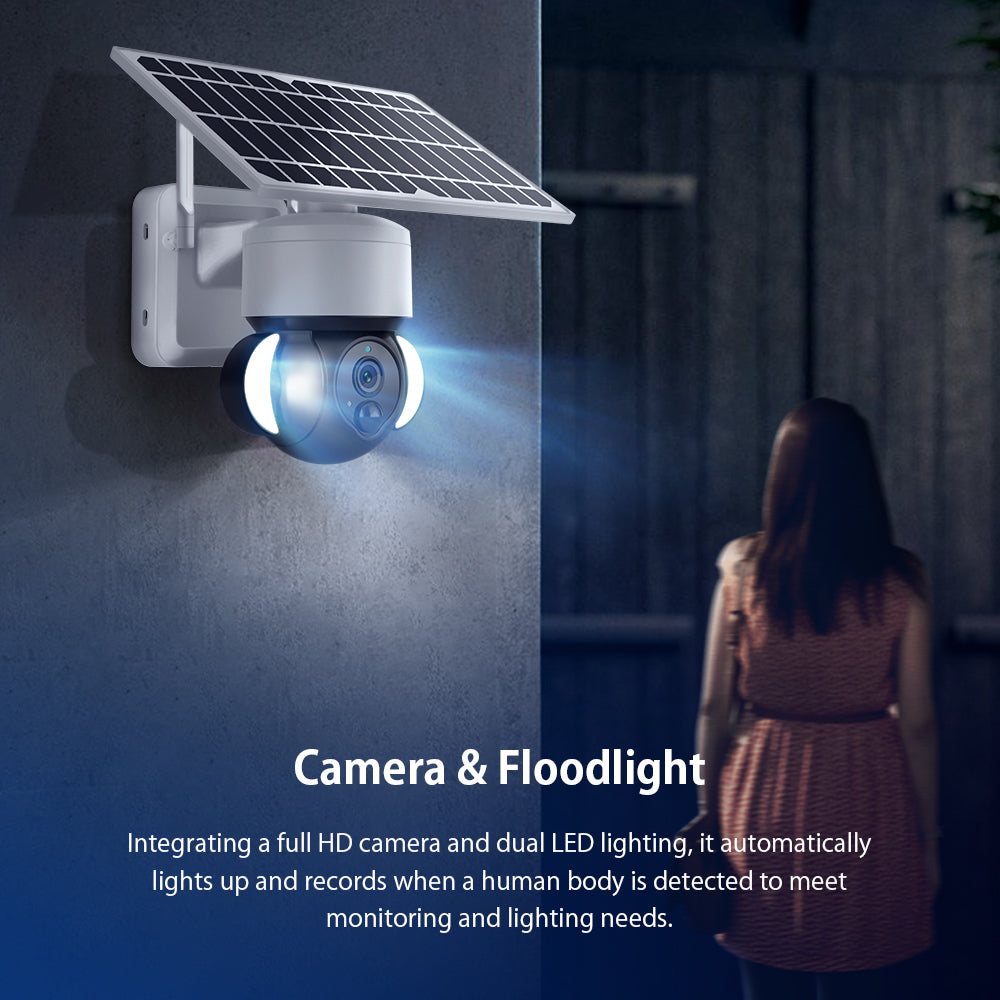 Home Security-RocSec 3M WIFI Solar Battery Powered Floodlight PTZ Camera 518