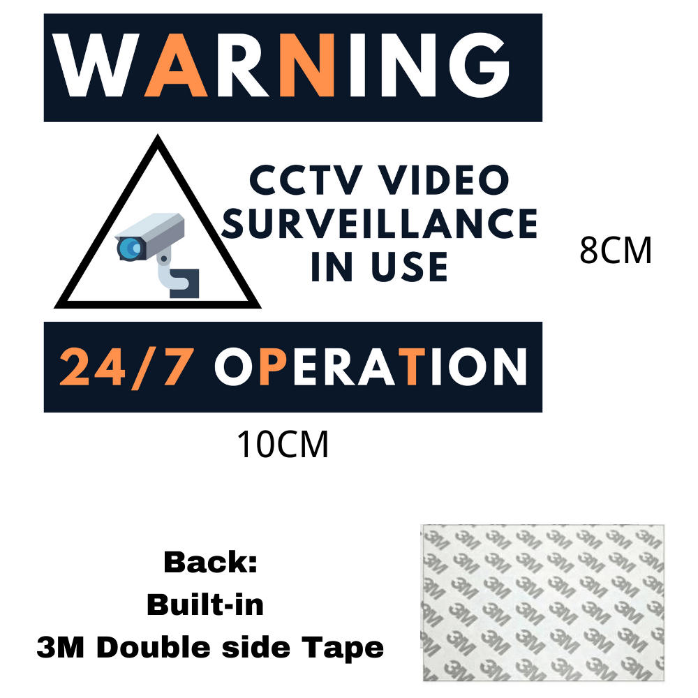 Security System Accessories-10cm x 8cm Security Camera CCTV Surveillance 24/7 Hour Monitor Warning Sign Sticker Wall Window Vehicle Office Door Sticker