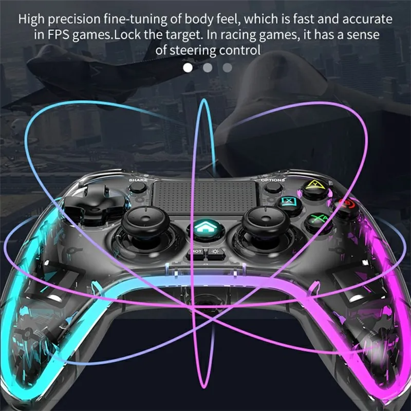 Gaming-Nintendo Switch PS4 Game Consoles P05 Transparent Wireless Controller Bluetooth Handle Portable Gamepad with RGB Lights