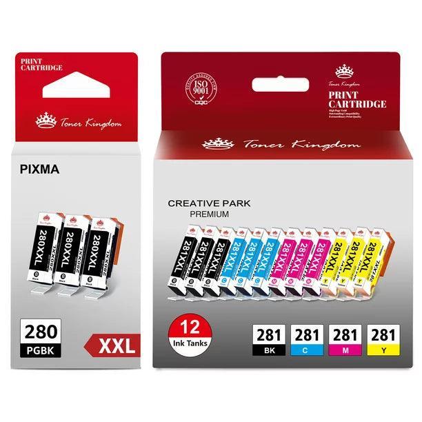 Ink & Toner-Toner Kingdom 280XXL 281XXL Ink Cartridges Replacement for Canon (PGBK Black Cyan Magenta Yellow, 15-Pack)