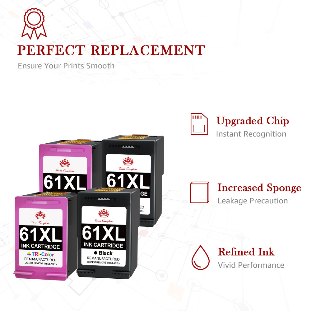 Ink & Toner-Compatible HP 61 61XL ink Cartridge (2 Black 2 Color) -4 Pack