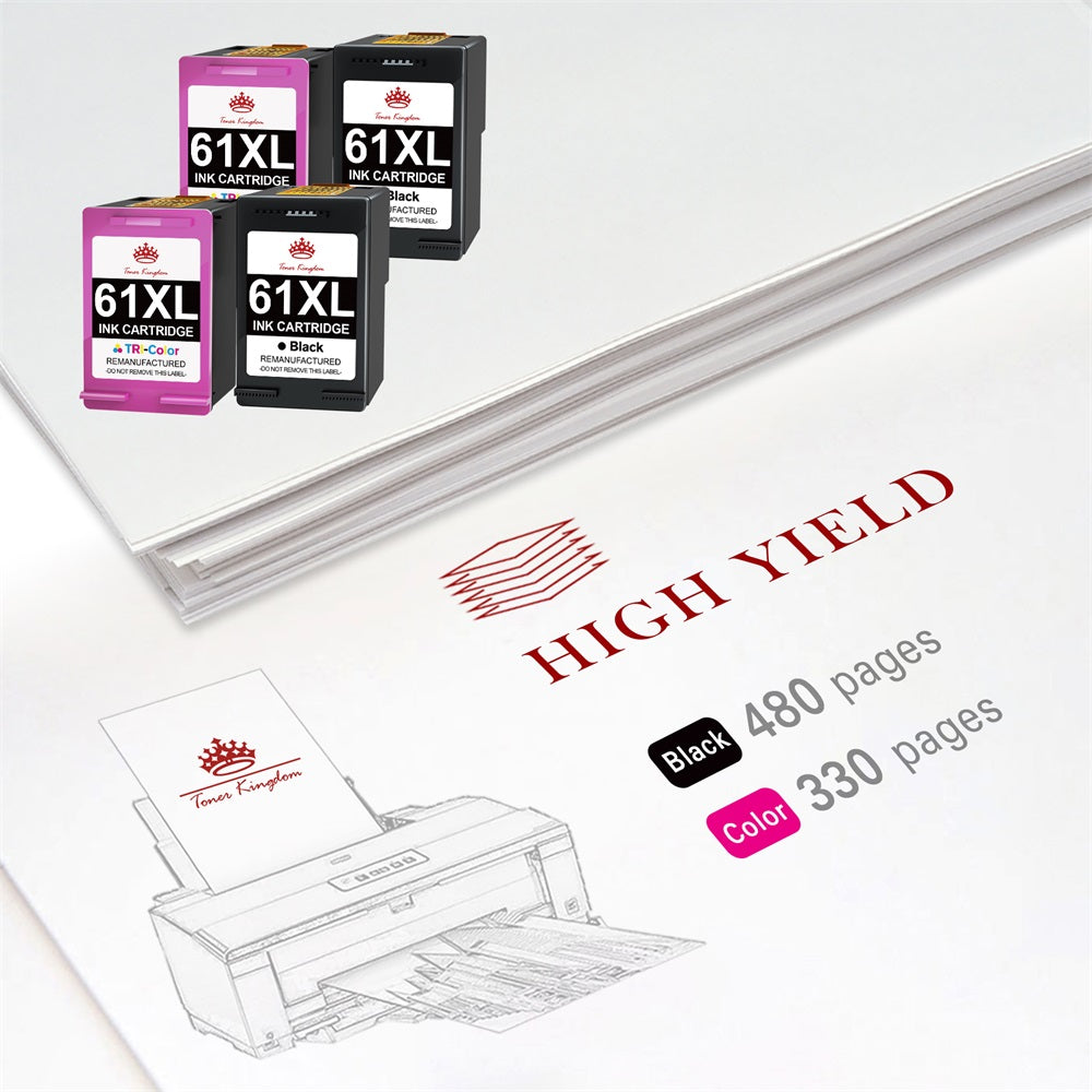 Ink & Toner-Compatible HP 61 61XL ink Cartridge (2 Black 2 Color) -4 Pack