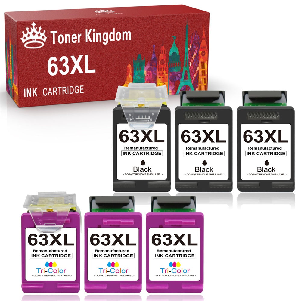 Ink & Toner-Compatible HP 63 63XL Ink Cartridge (3 Black 3 Color) -6 Pack