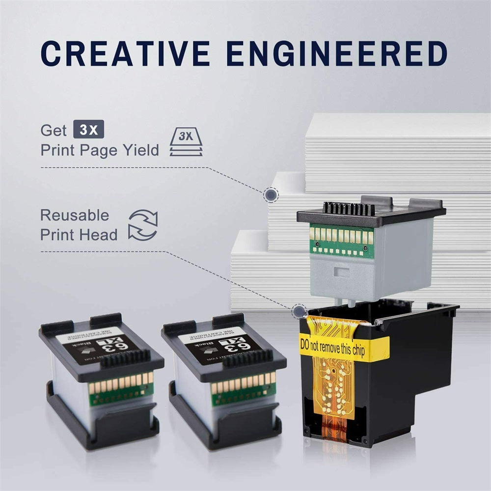 Ink & Toner-Compatible HP 63 63XL Ink Cartridge (3 Black 3 Color) -6 Pack