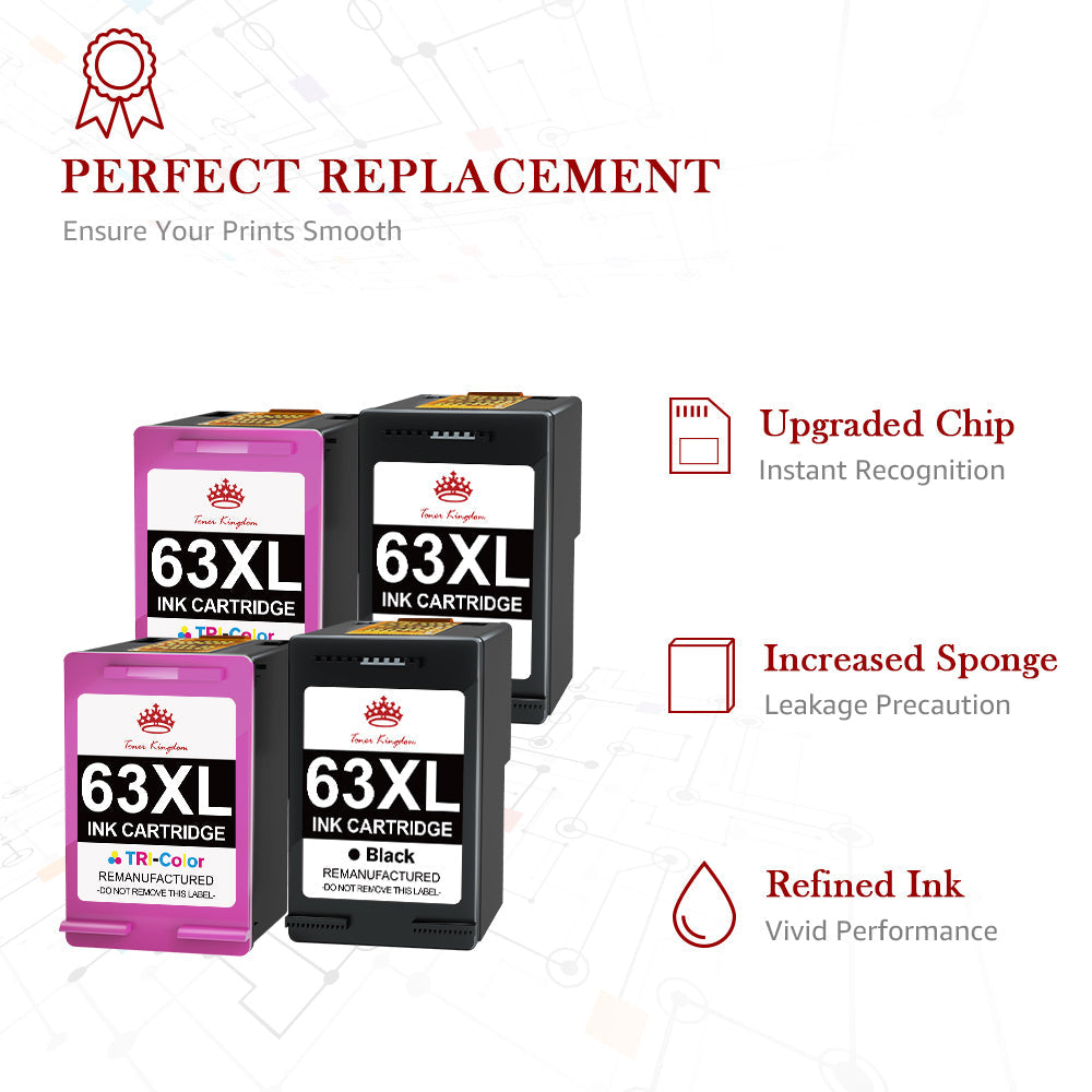 Ink & Toner-Compatible HP 63 63XL ink Cartridge (2 Black 2 Color) -4 Pack