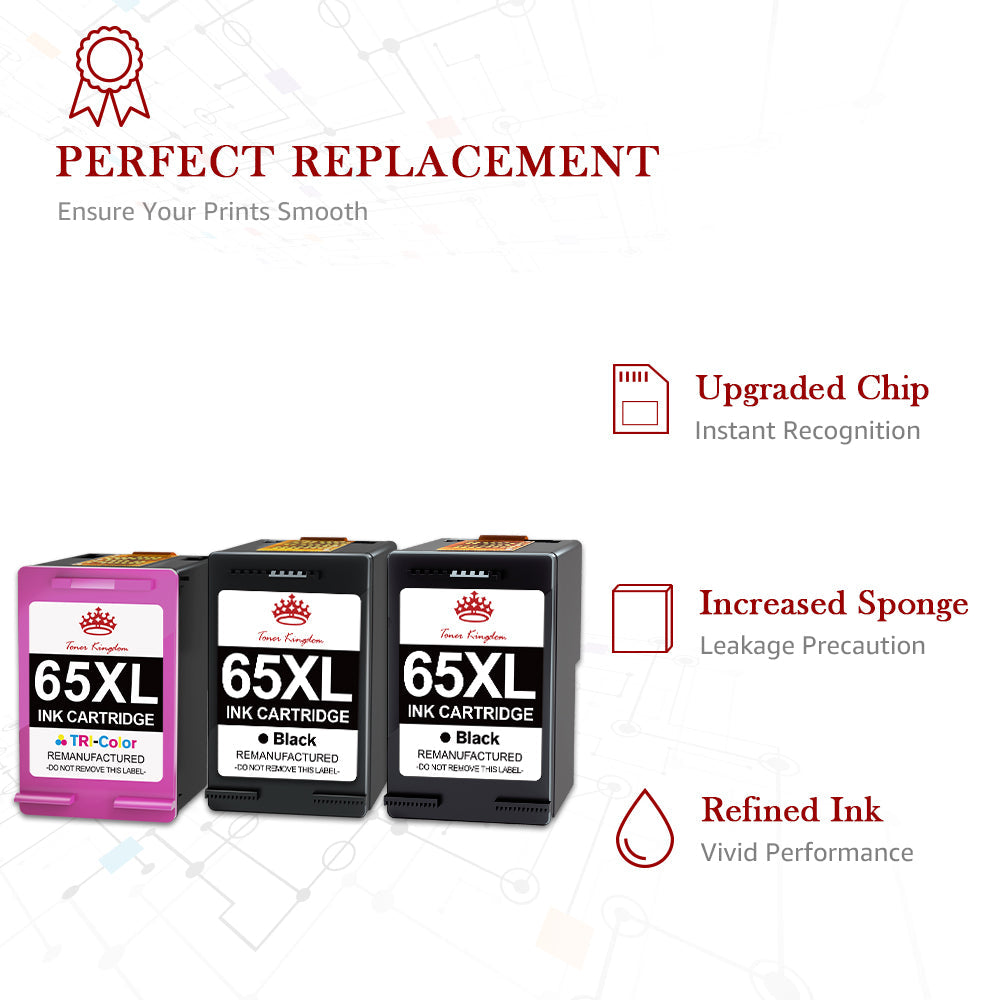 Ink & Toner-Compatible HP 65 65XL ink Cartridge (2 Black 1 Color) -3 Pack