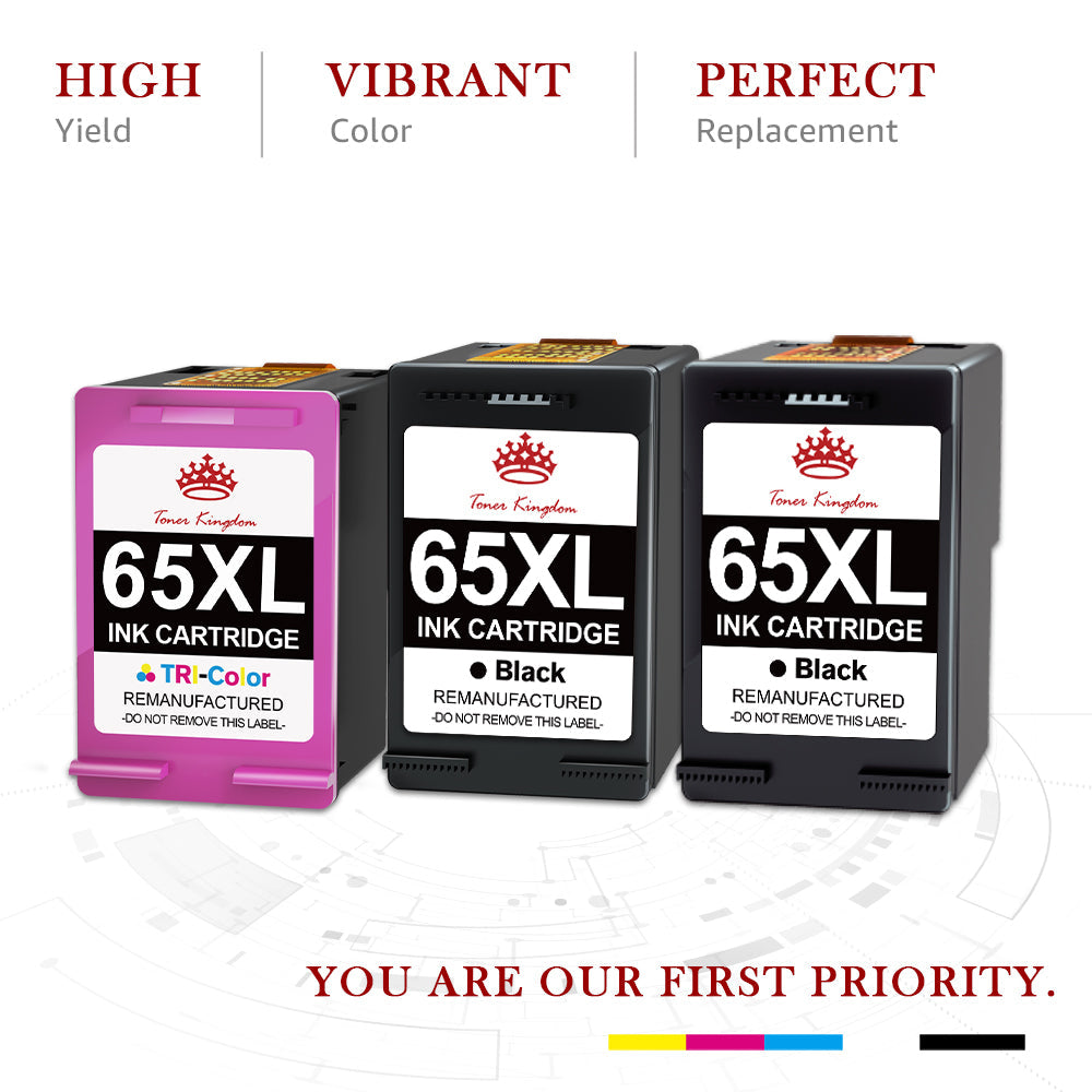 Ink & Toner-Compatible HP 65 65XL ink Cartridge (2 Black 1 Color) -3 Pack
