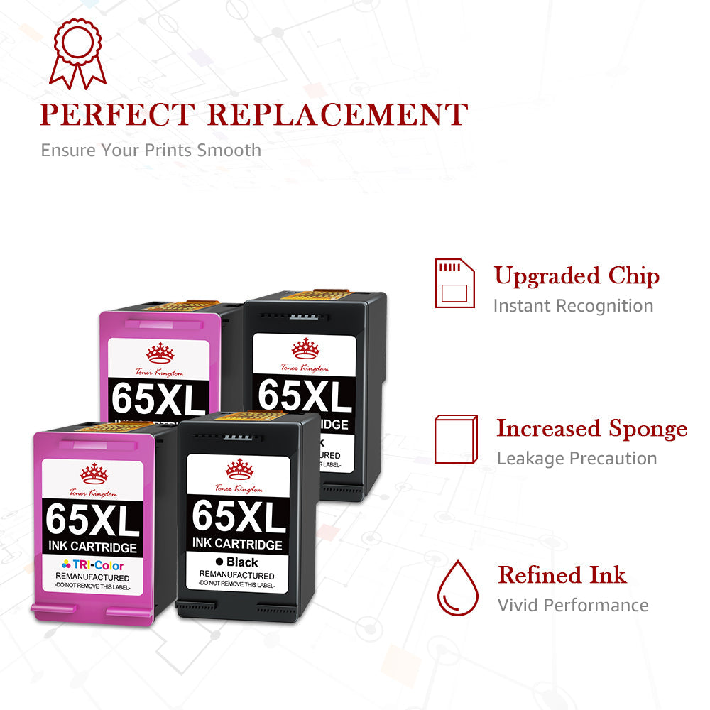 Ink & Toner-Compatible HP 65 65XL ink Cartridge (2 Black 2 Color) -4 Pack