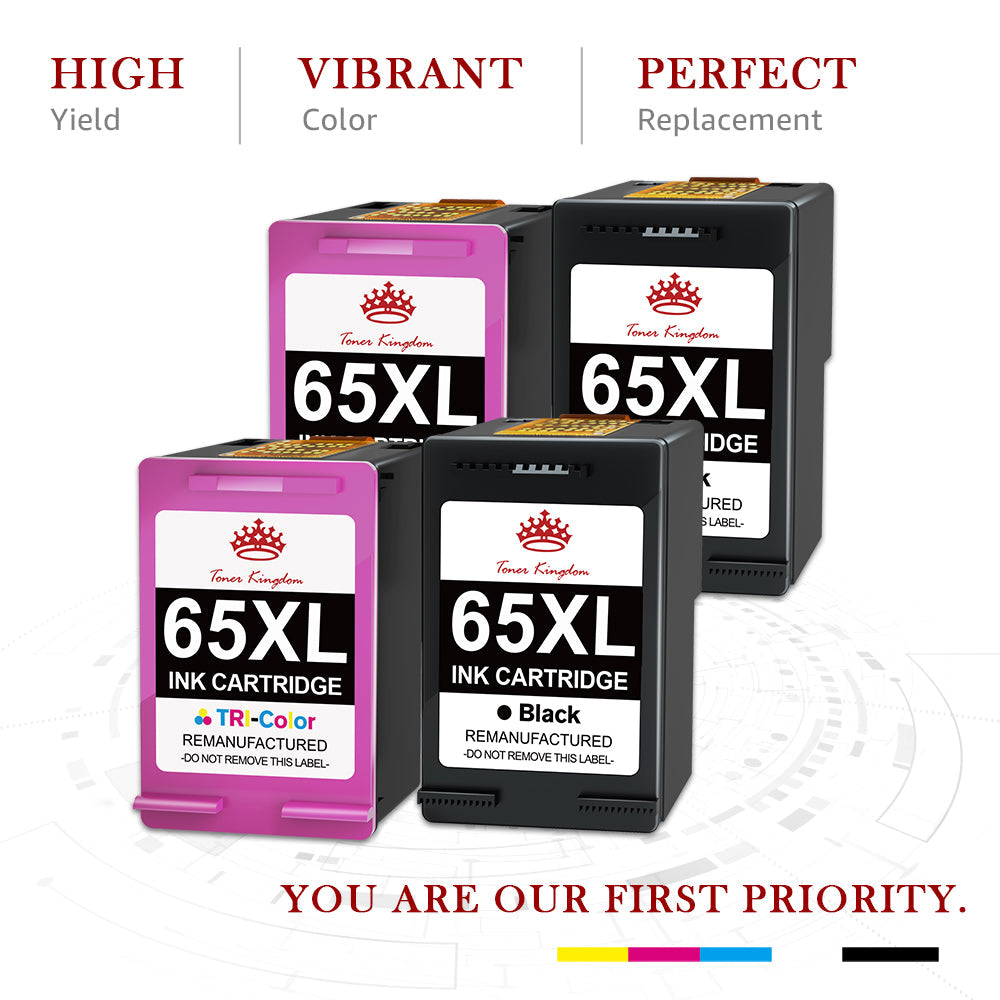 Ink & Toner-Compatible HP 65 65XL ink Cartridge (2 Black 2 Color) -4 Pack