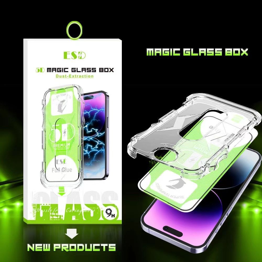 Apple Accessories-[Easy Automatic Fit Self-Installation Kit] ESD Magic Glass Box Apple iPhone 13/Mini/Pro/Max 9H Hardness Full Covered 9D Tempered Glass Screen Protector