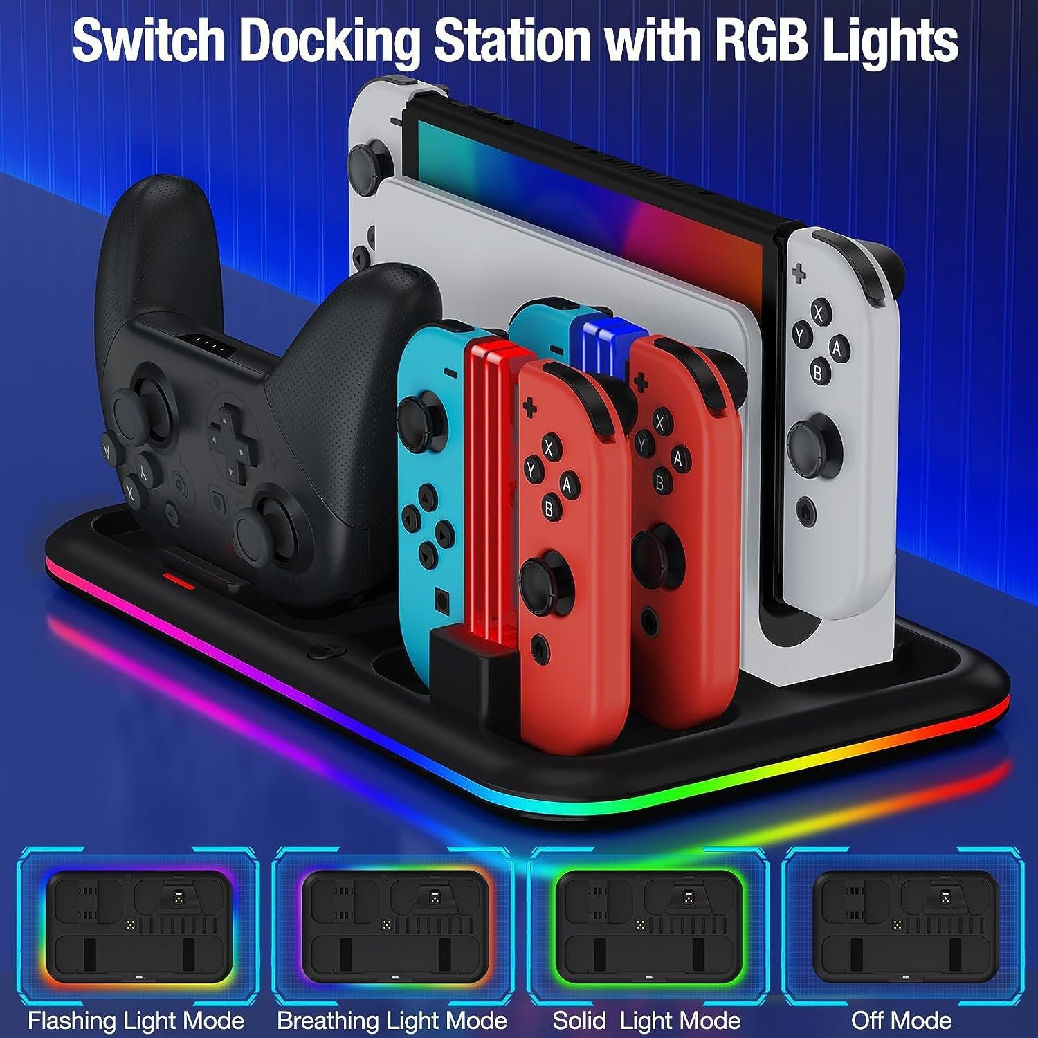 Gaming-Nintendo Switch All-in-one Multifunction Charging Stand with Cooling Fan & RBG Light Effect & Disc Storage