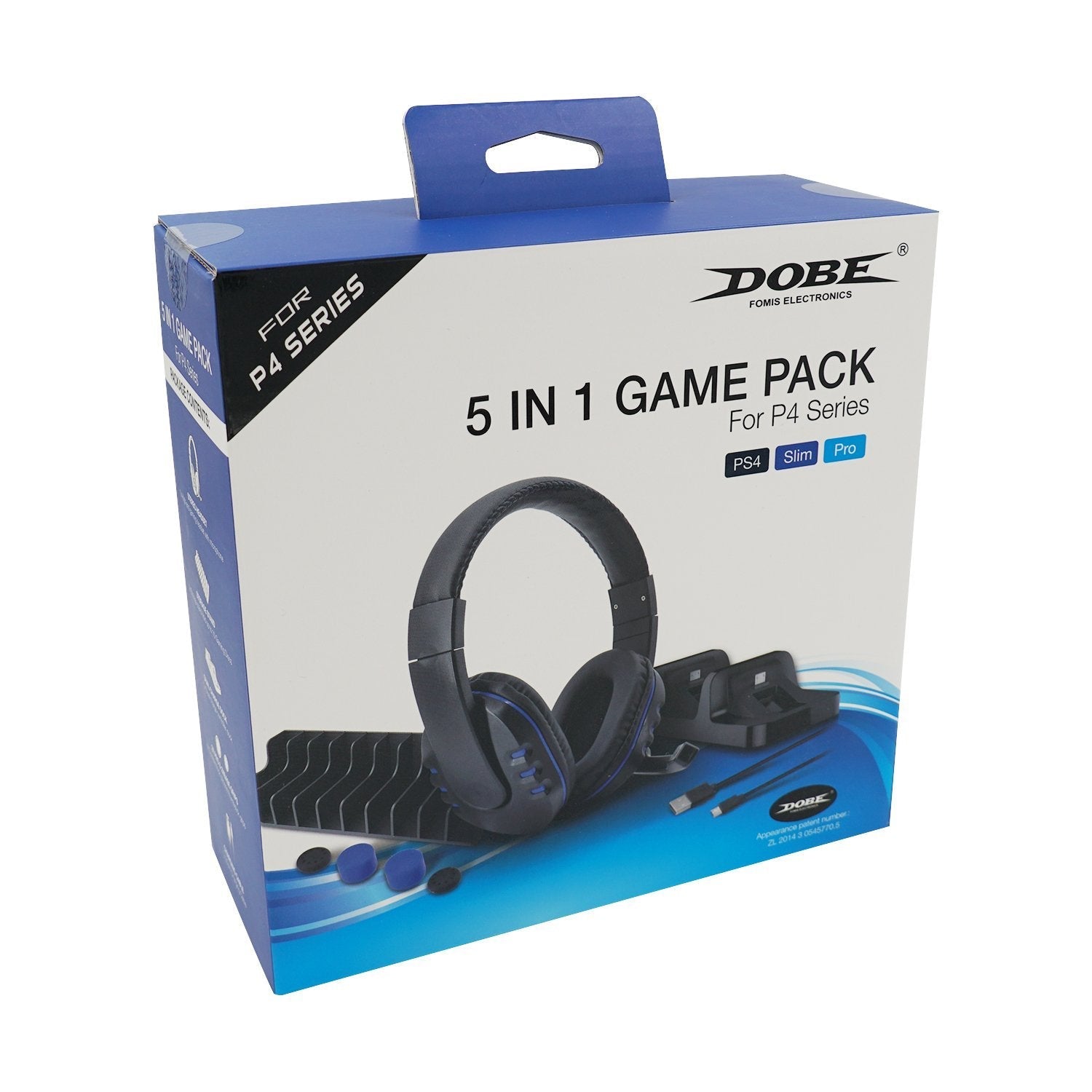 Gaming-DOBE 5 IN 1 Game Pack (Dual Charging Dock, Charging Cable, Headset with Mic, Game Disc Storage Stand, Silicon Cap) for PS4/PS4 Slim/PS4 Pro (TP4-18101)