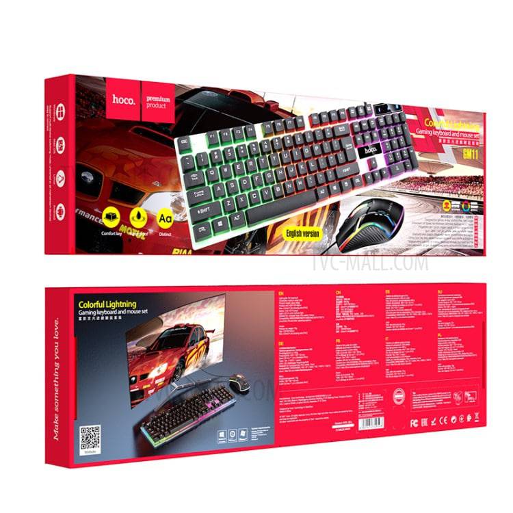 Gaming-HOCO GM11 Terrific Glowing USB Wired 104 Keys RGB Backlight Gaming Mouse Keyboard Combos Set