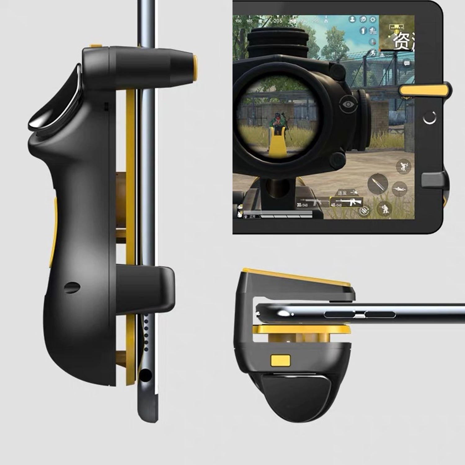 Gaming-Six Finger L1/R1 Trigger Game Joystick Handle for iPad/Tablet - Black Yellow