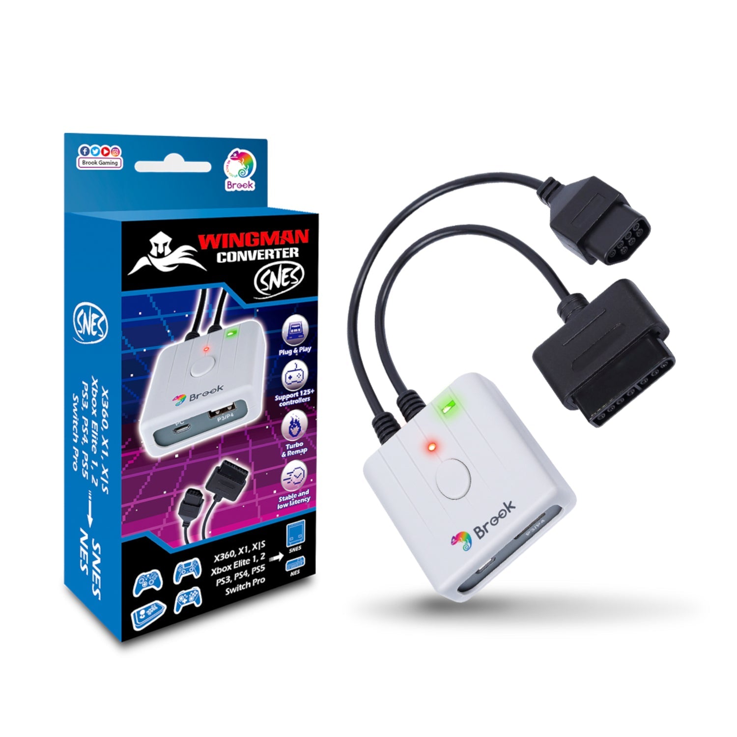 Gaming-Brook Wingman SNES for Xbox 360/Xbox One/XSX/XSS/Xbox Elite 1&2/PS3/PS4/PS5/Switch Pro Controller to SNES/NES/SFC/FC Console (EFM0009396)