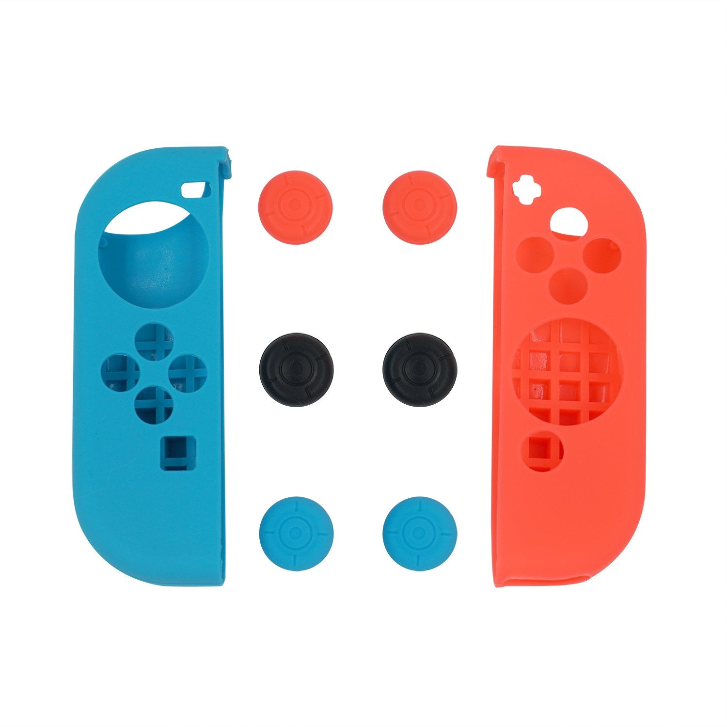 Gaming-Blue& Red Silicone Case with 3-Set Thumb Stick Caps for Nintendo Switch/Nintendo Switch OLED Joy-Con Controller