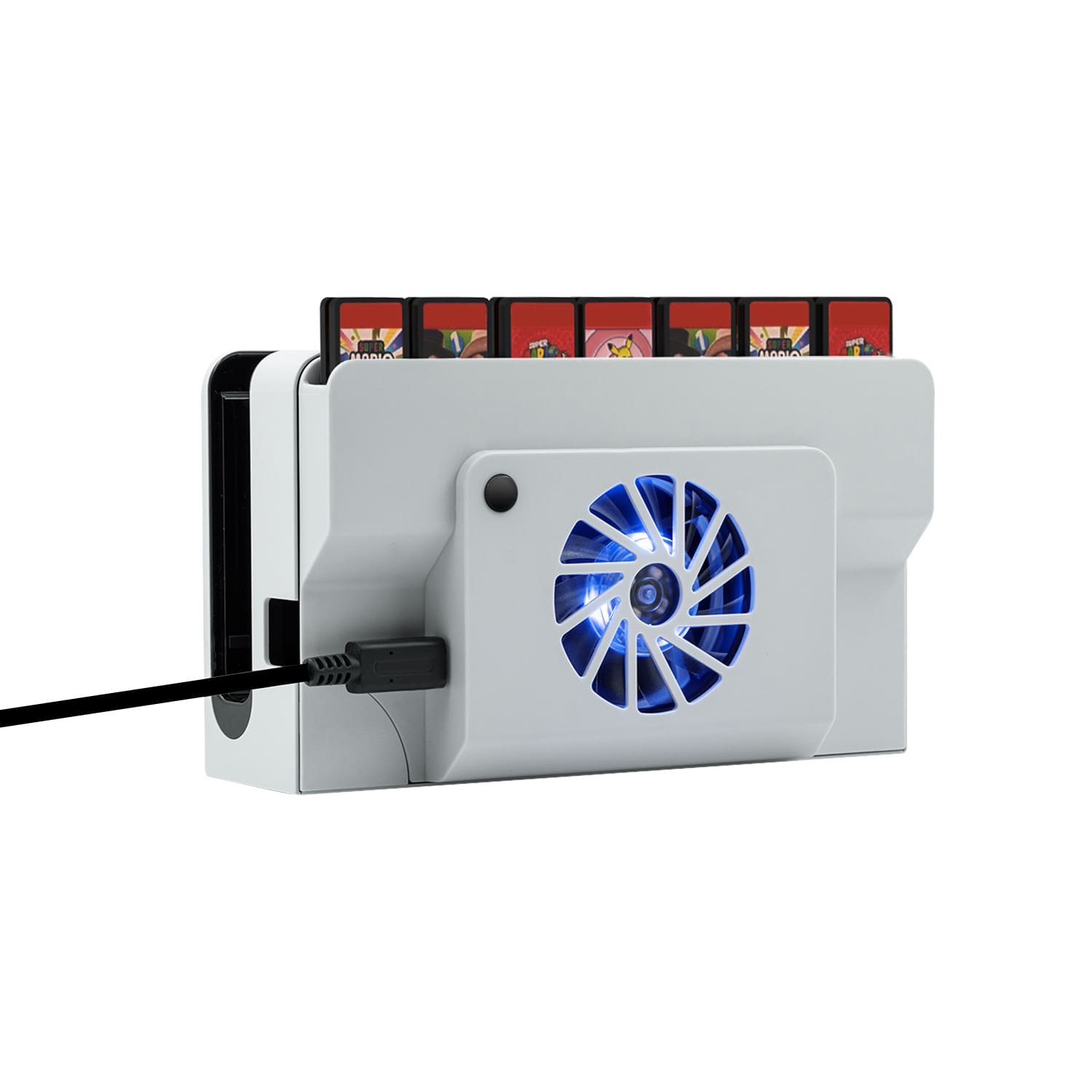 Gaming-DOBE Dock Cooling Fan with Game Card Storage for Nintendo Switch OLED-White (TNS-1155)