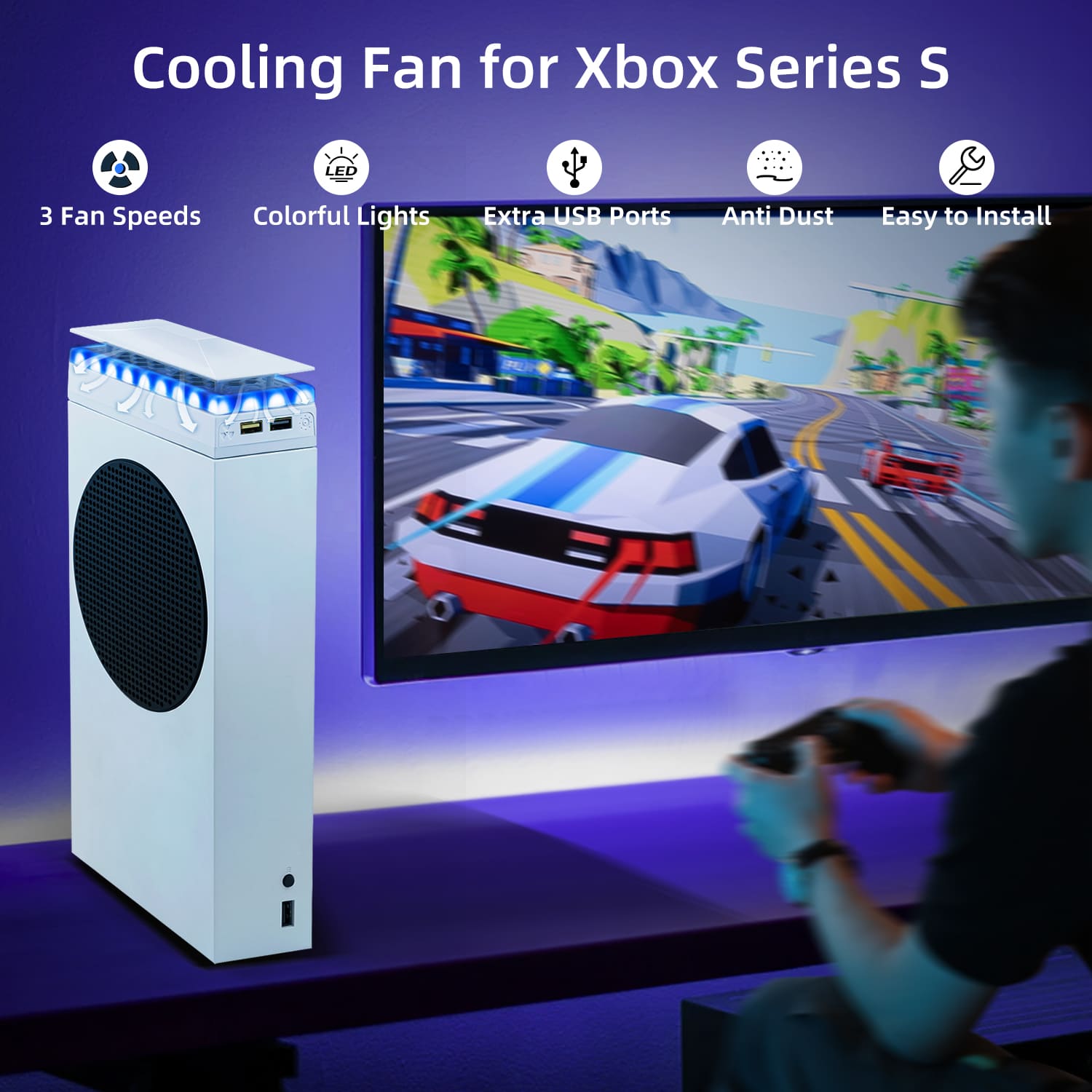 Gaming-Upper Cooling Fan with RGB Lighting for Xbox Series S Console Only-White(SY-XSS-828)