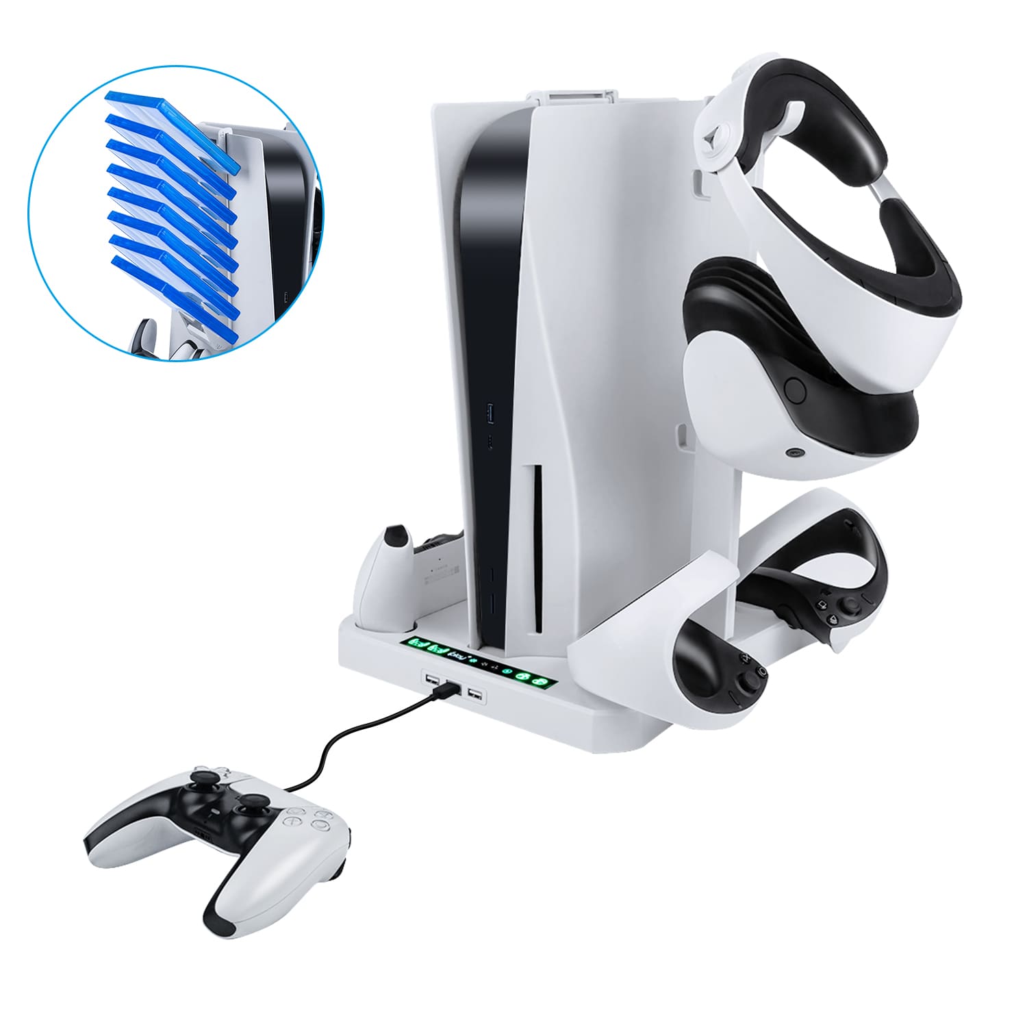 Gaming-iPlay Multifunctional Cooling Stand with Charging for PS5/PS VR2 Controller-White(HBP-6478)(Not for PS5 Slim)