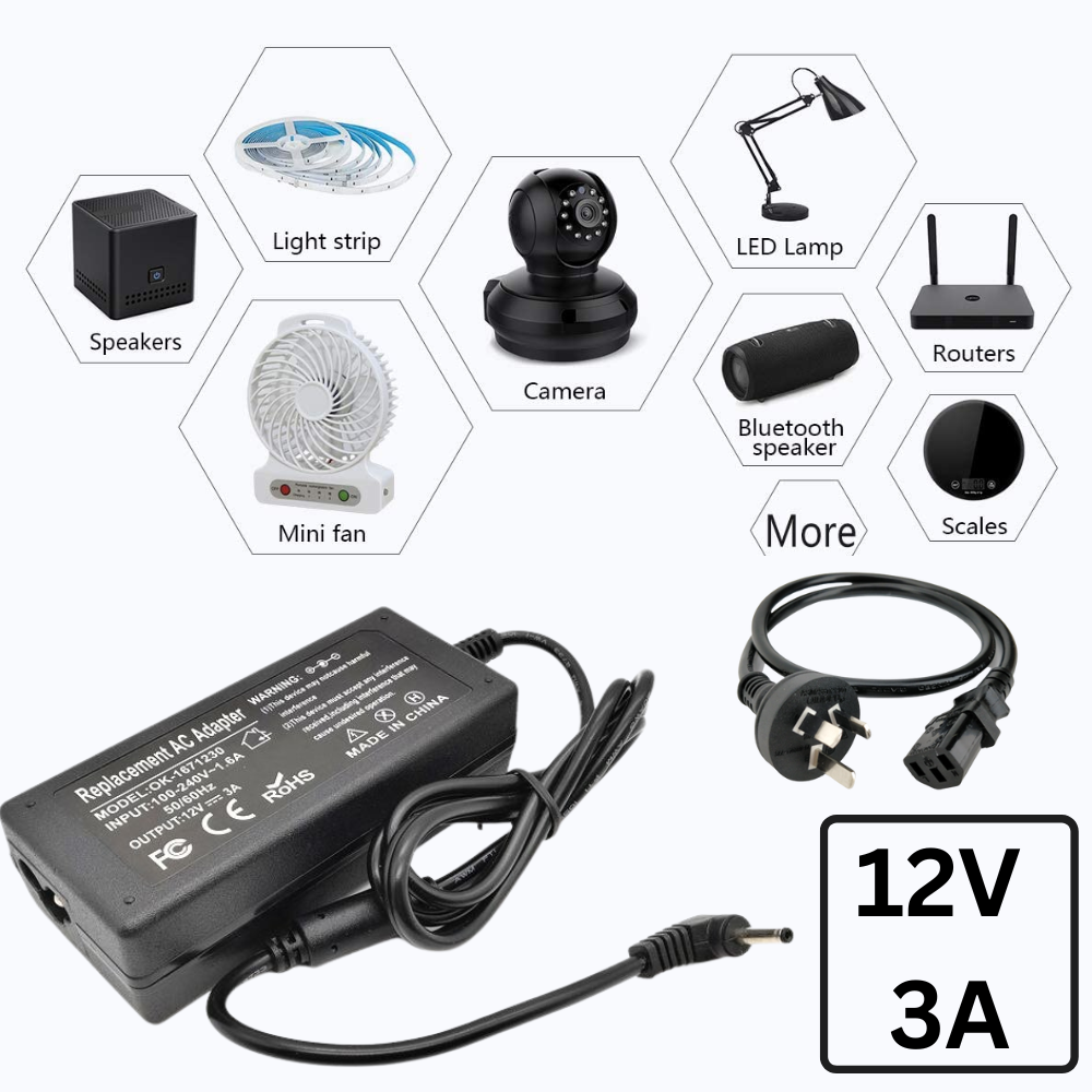 Wall Chargers & Power Adapters-12V-3A/36W5.5x2.5 & 5.5x2.1 Universal Computer/Monitor/LED Strip/Light Module/Speaker/CCTV/Router/Camera Power Supply Adapter Wall Charger