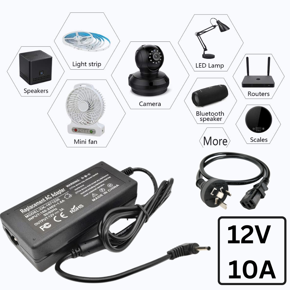 Wall Chargers & Power Adapters-12V-10A/120W5.5x2.5 & 5.5x2.1 Universal Computer/Monitor/LED Strip/Light Module/Speaker/CCTV/Router/Camera Power Supply Adapter Wall Charger