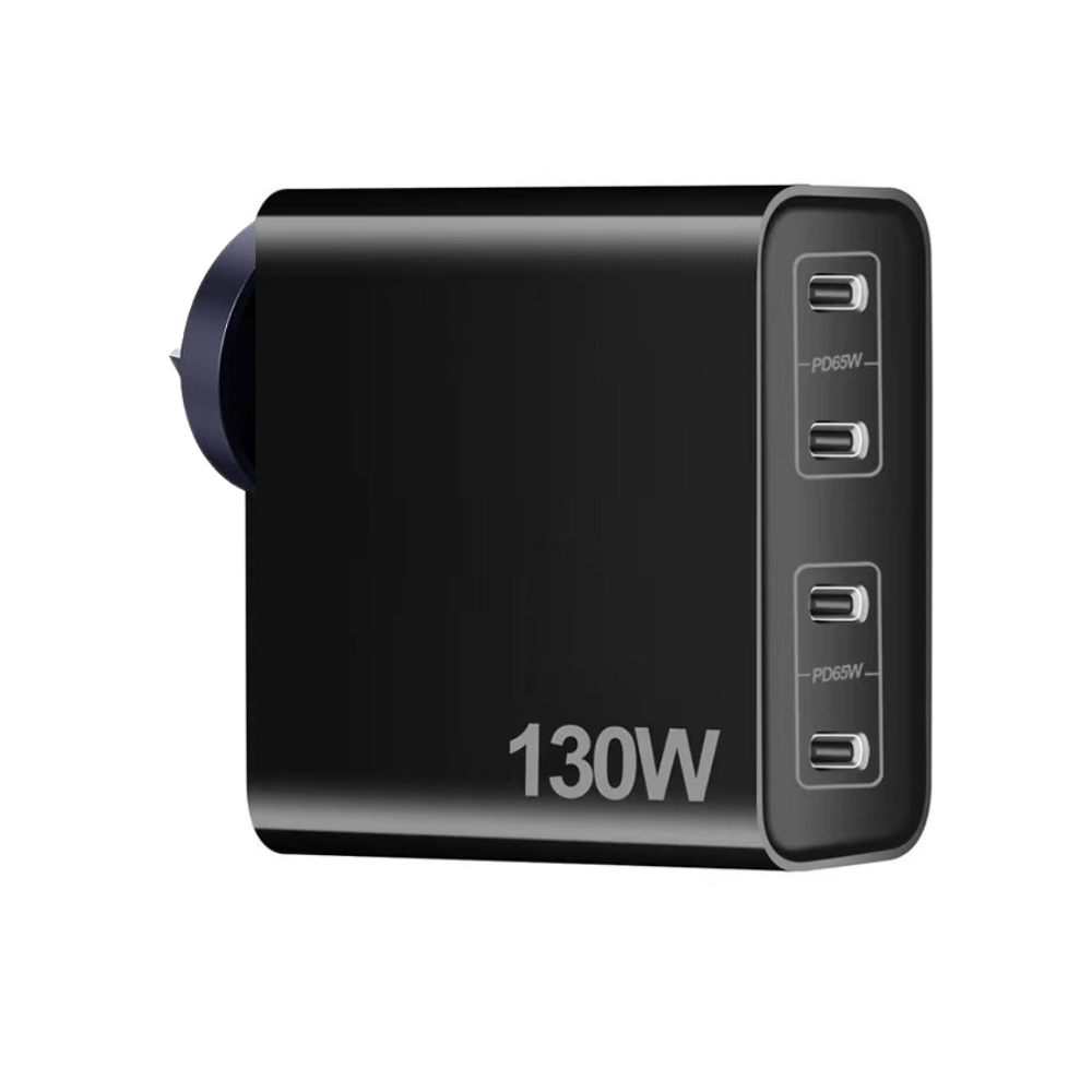 130W GaN Fast 4 Ports PD Type-C USB-C Port Wall Charger Traveller Power Adapter - (AU Plug)