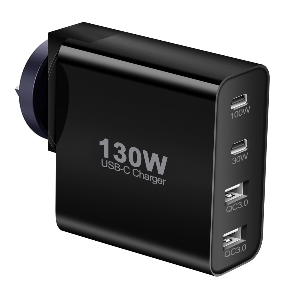130W GaN Fast 4 Ports PD Type-C USB-C + USB 3.0 Wall Charger Traveller Power Adapter - (AU Plug)