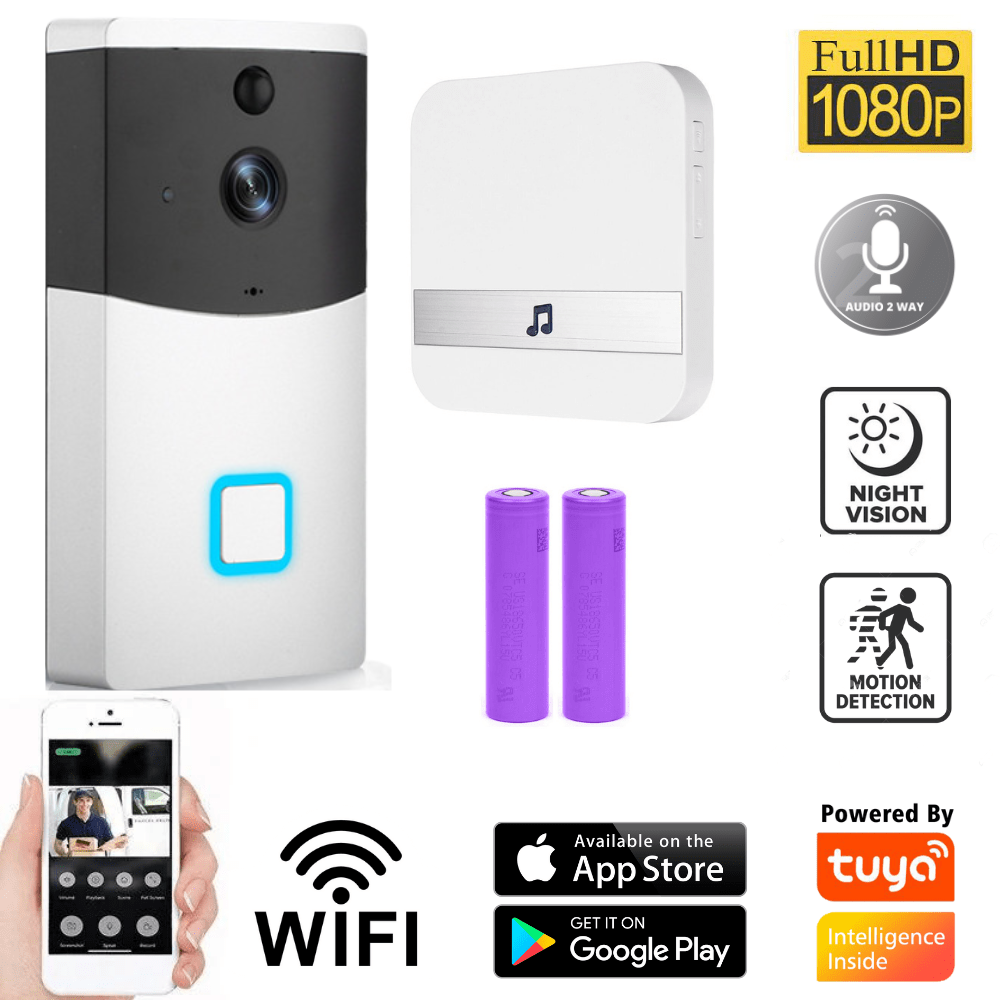 Doorbell & Intercom-1080P FHDWith Chime & Battery Smart Doorbell Camera Wireless Wifi Doorbell Two Way Audio Intercom App Control