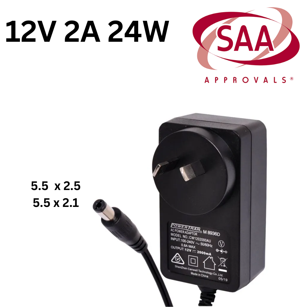 12V-2A/24W5.5x2.5 & 5.5x2.1 Universal Computer/Monitor/LED Strip/Light Module/Speaker/CCTV/Router/Camera Power Supply Adapter Wall Charger