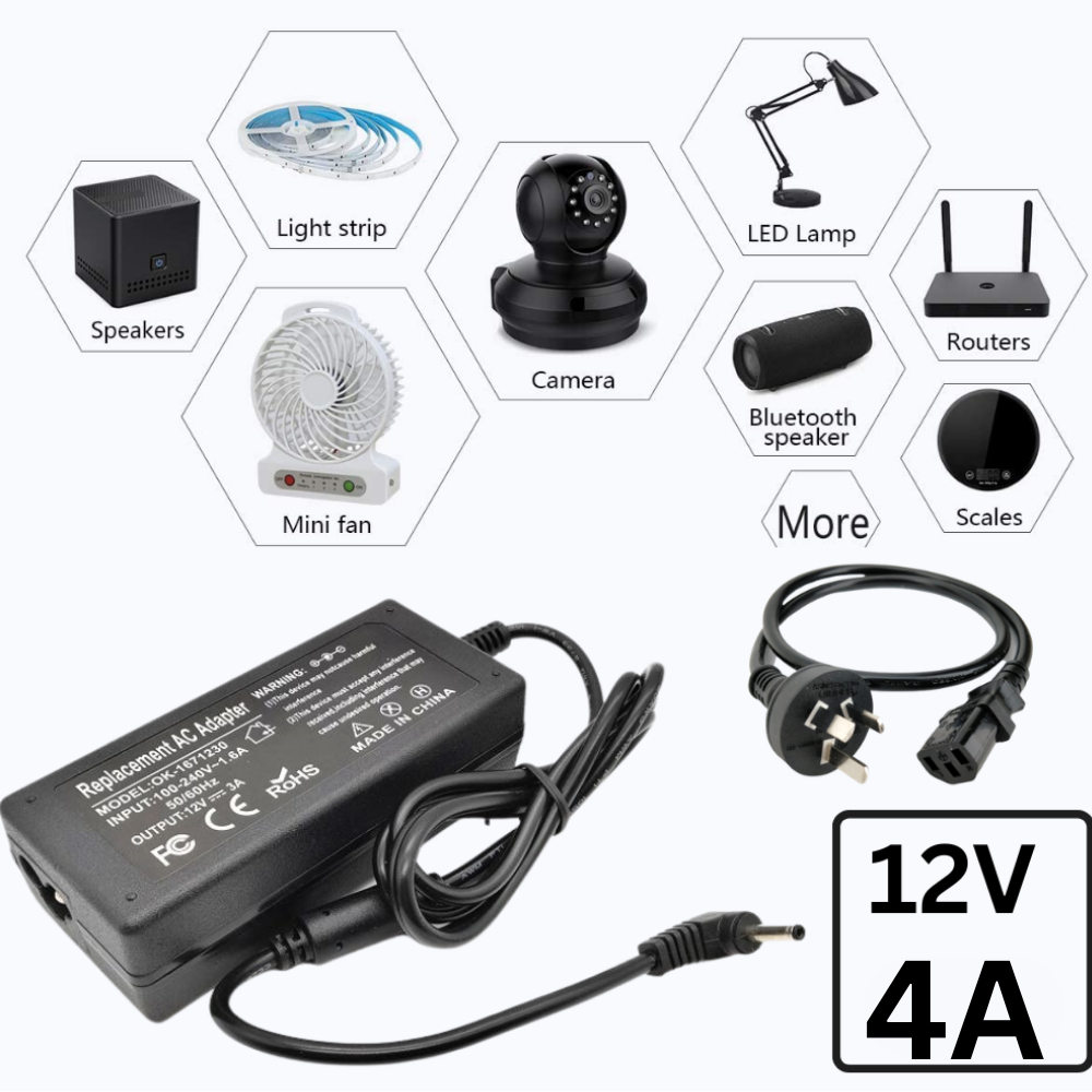 12V-4A/48W5.5x2.5 & 5.5x2.1 Universal Computer/Monitor/LED Strip/Light Module/Speaker/CCTV/Router/Camera Power Supply Adapter Wall Charger