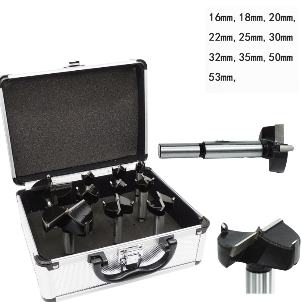 10Pcs Wood Door Lock Installation Kit HCS Carbide Tablet Hole Saw Drill Cutter with Storage Box