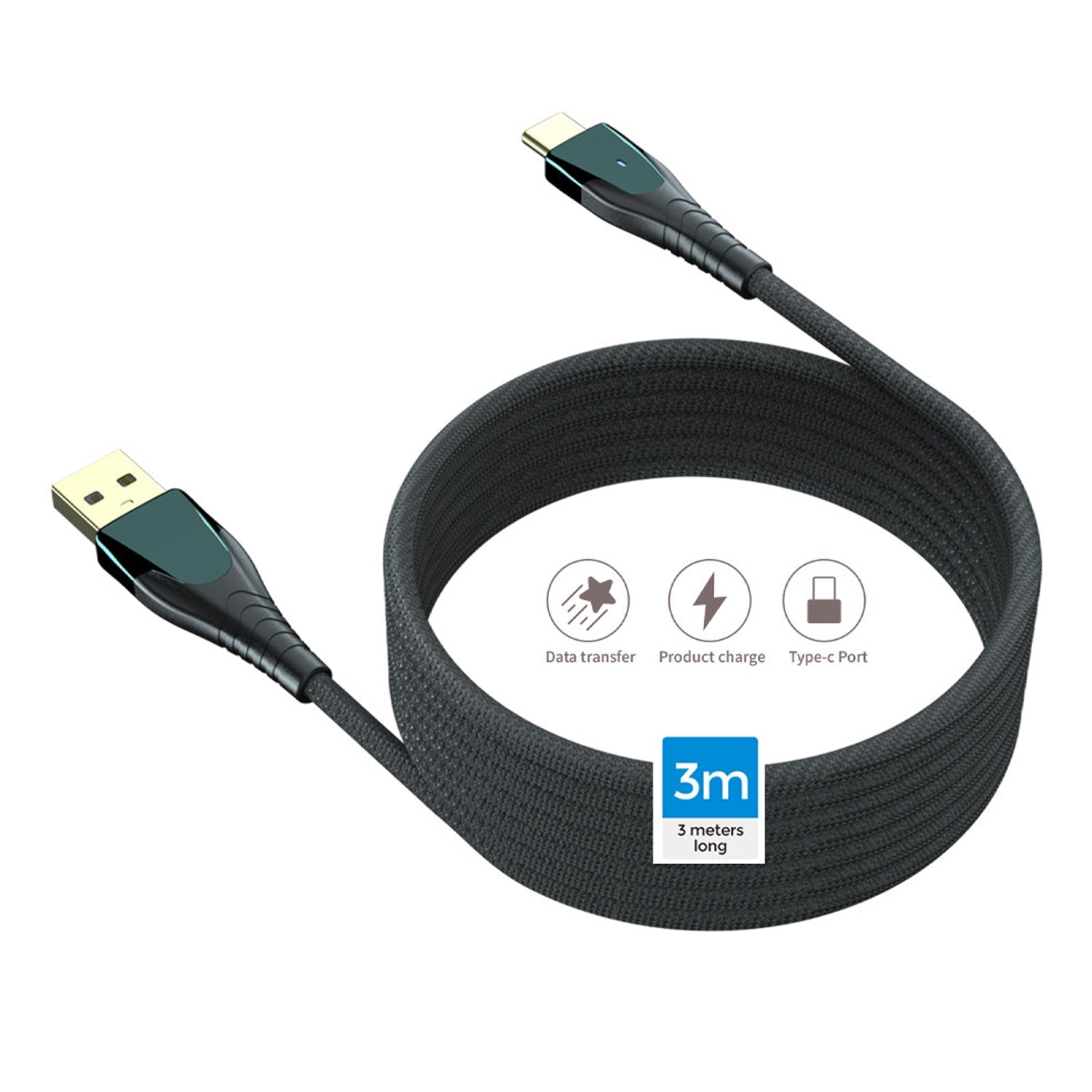 Gaming-Dobe 3M Type-C USB Charging Cable with Indicator for PS5/NS Pro/Xbox Controller(TY-18179)