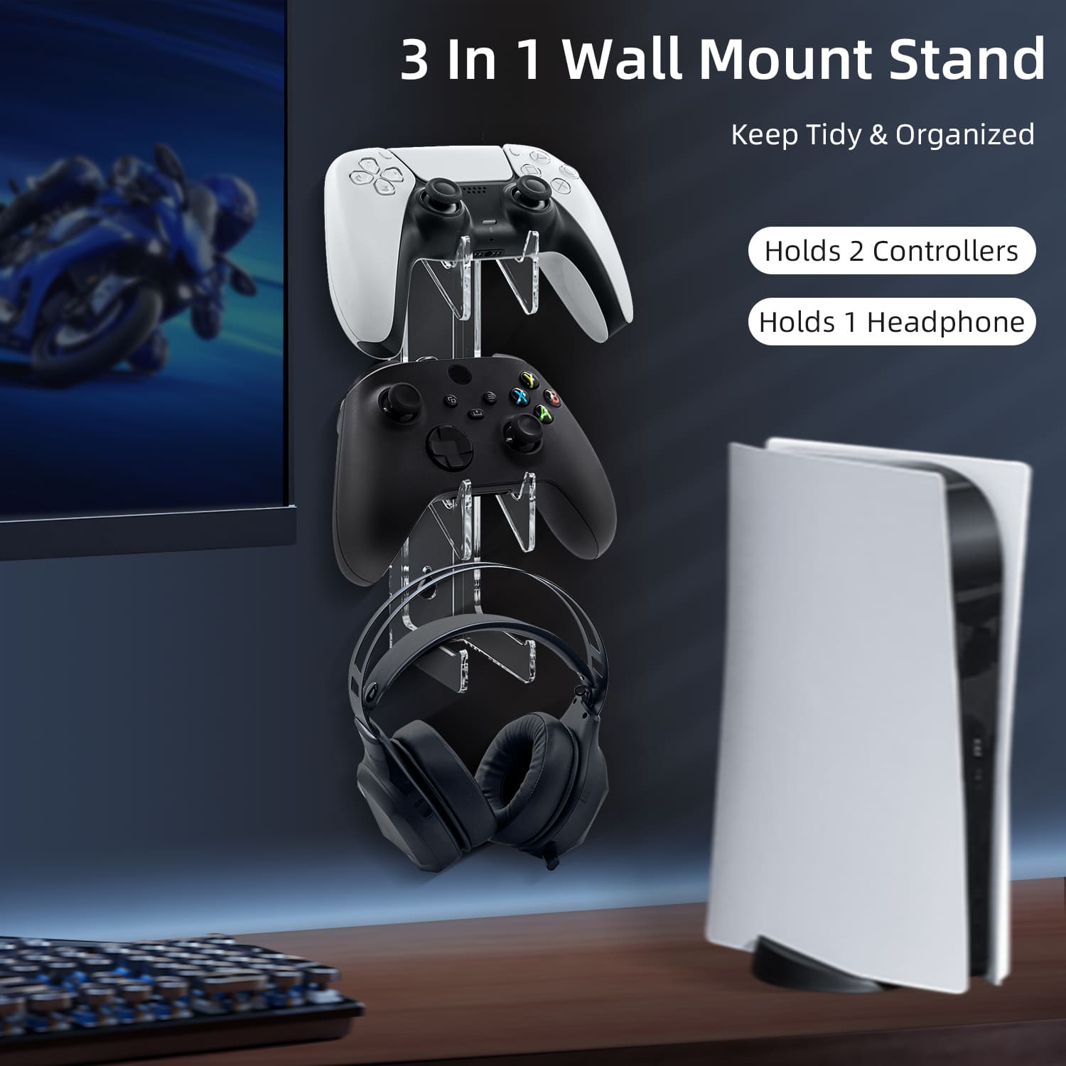 Gaming-PS5/PS4/Xbox/Nintendo Switch Controller & Headphone Wall Mount Stand